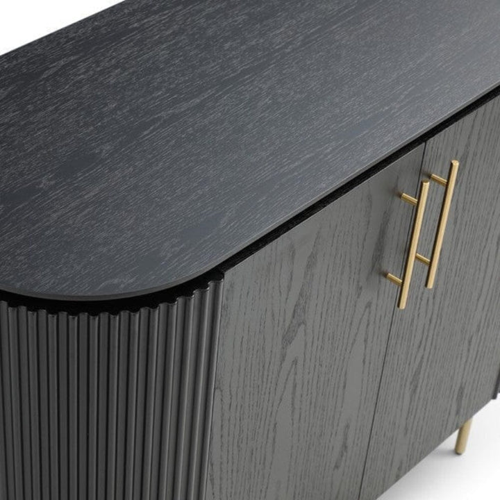 Tia Ribbed Rounded Black 2 Door Sideboard with Gold Legs Furniture 