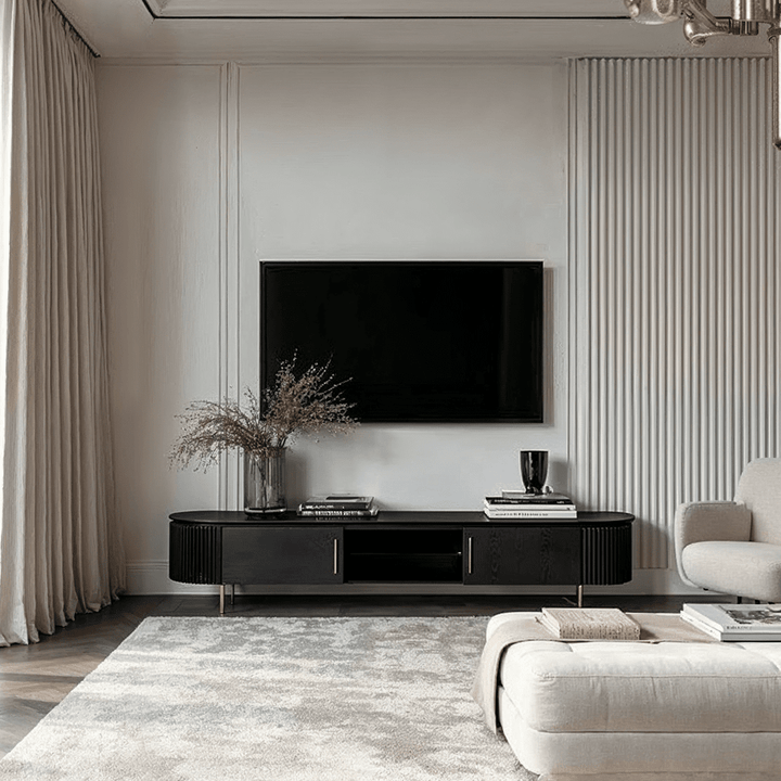 Tia Ribbed Rounded Black Media Unit with Gold Legs Furniture 