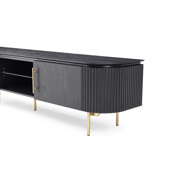 Tia Ribbed Rounded Black Media Unit with Gold Legs Furniture 