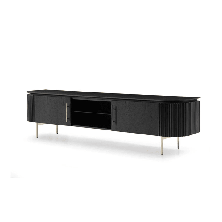 Tia Ribbed Rounded Black Media Unit with Gold Legs Furniture 