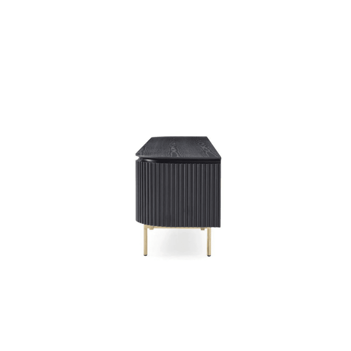 Tia Ribbed Rounded Black Media Unit with Gold Legs Furniture 
