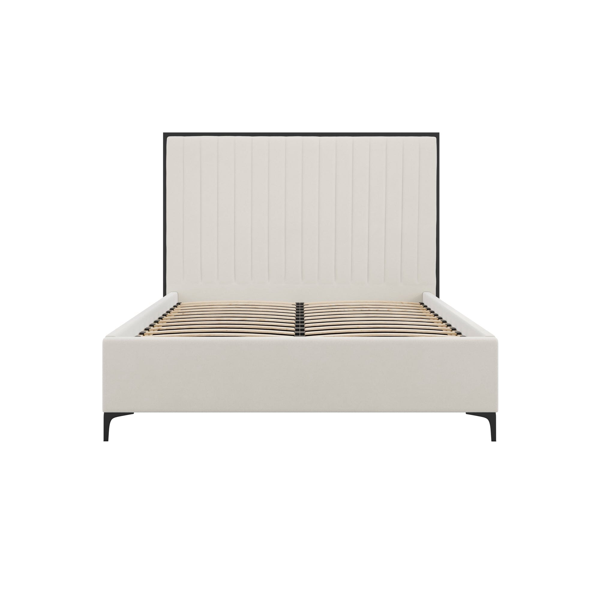 Tiffany Cream Velvet Bed With Black Frame Beds and Headboards 