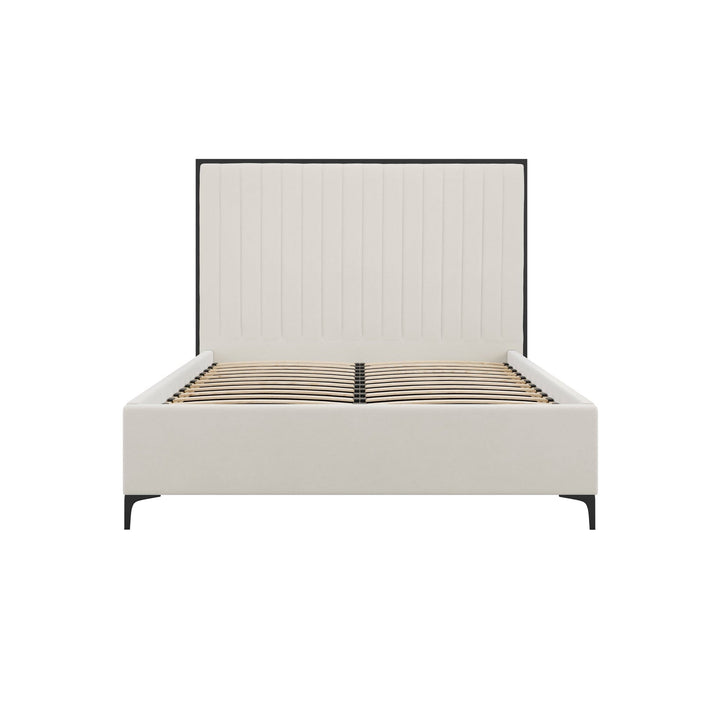 Tiffany Cream Velvet Bed With Black Frame Beds and Headboards 