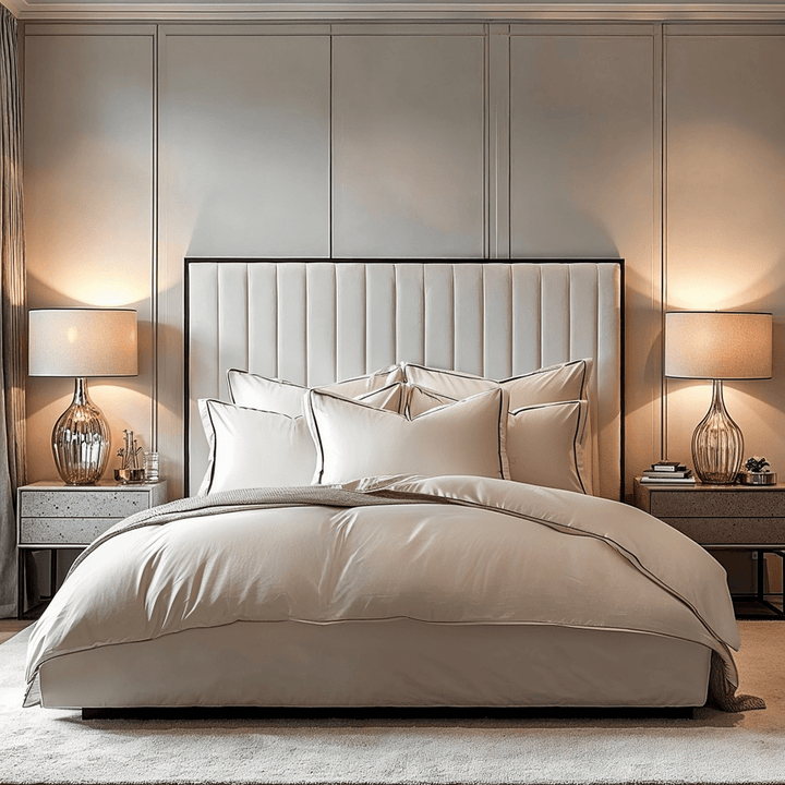 Tiffany Cream Velvet Bed With Black Frame Beds and Headboards 