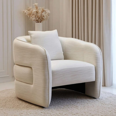 Tofna Cream Linen Effect Curved Accent Chair Furniture 