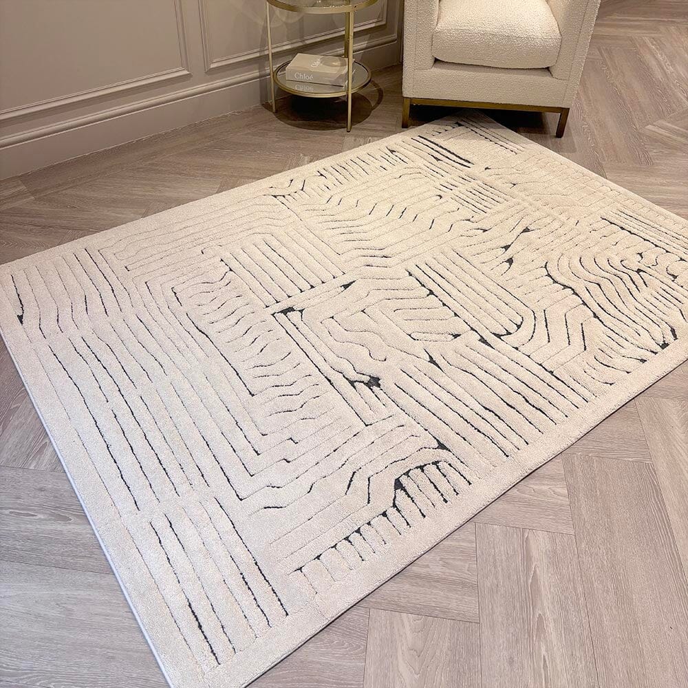Toronto Cream & Black Abstract Patterned Rug – Rowen Homes