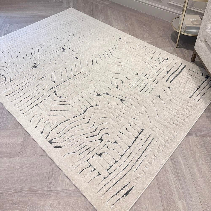 Toronto Cream & Black Abstract Patterned Rug Textiles 