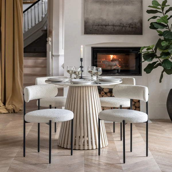 Tova Whitewash Slatted Wood Round Dining Table with Marble Top Furniture 