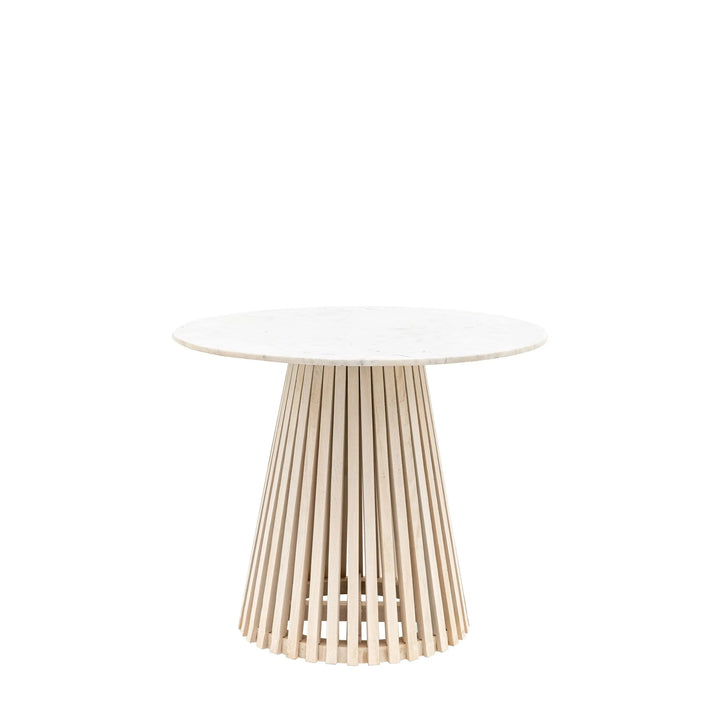 Tova Whitewash Slatted Wood Round Dining Table with Marble Top Furniture 