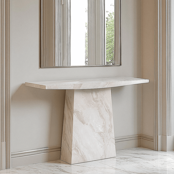 Travara Taupe & Cream Marble Console Table Furniture 