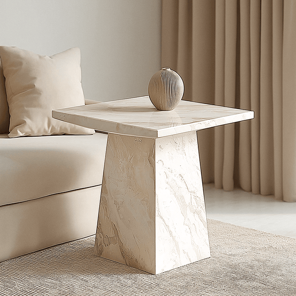 Travara Taupe & Cream Marble Side Table Furniture 