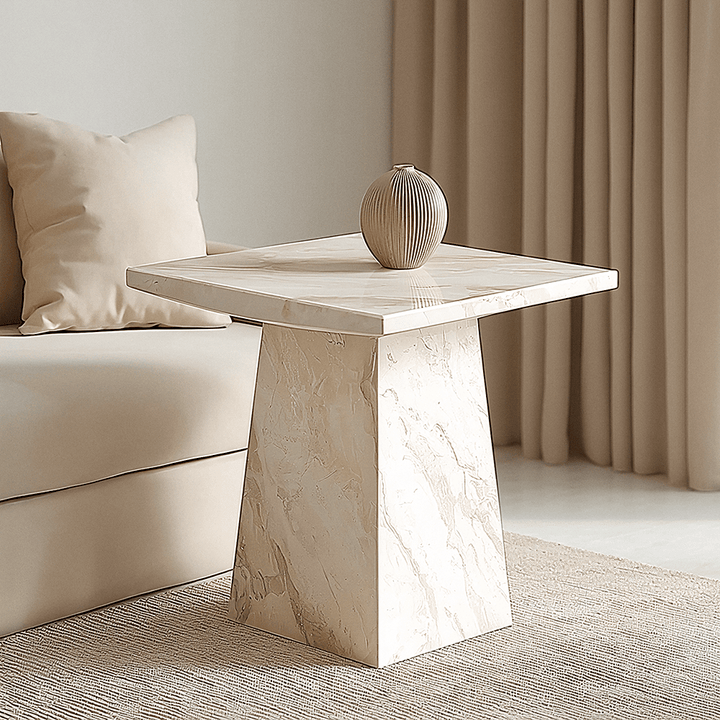 Travara Taupe & Cream Marble Side Table Furniture 