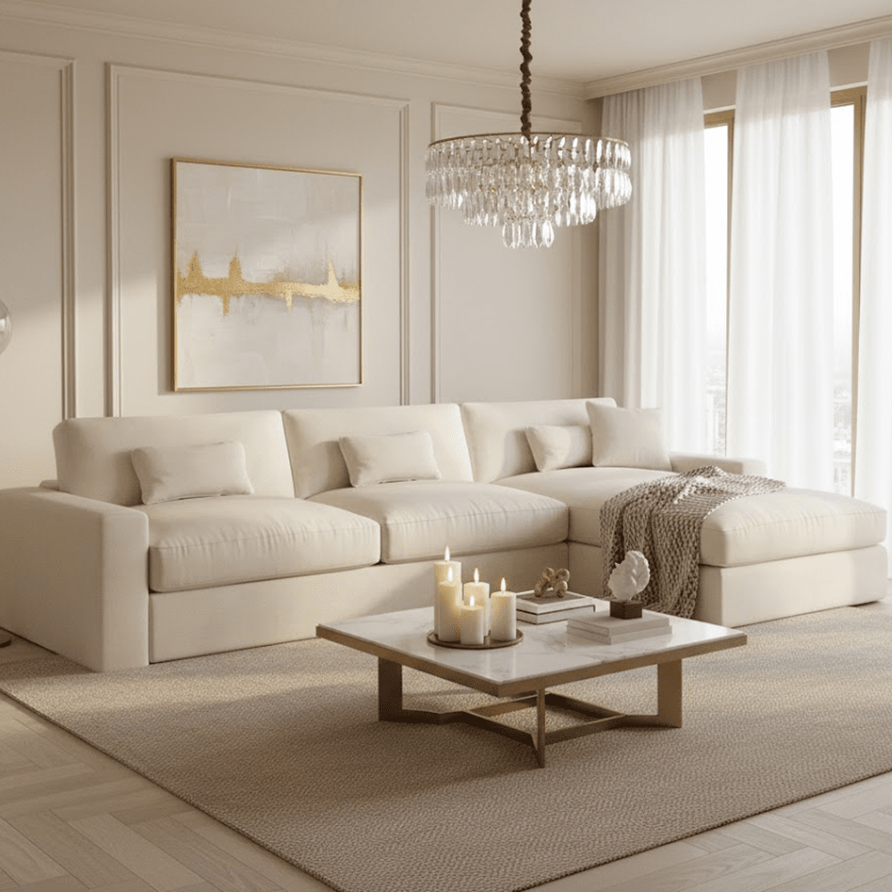 Tribeca Cream Velvet Large Right Hand Facing Chaise End Sofa Sofa 