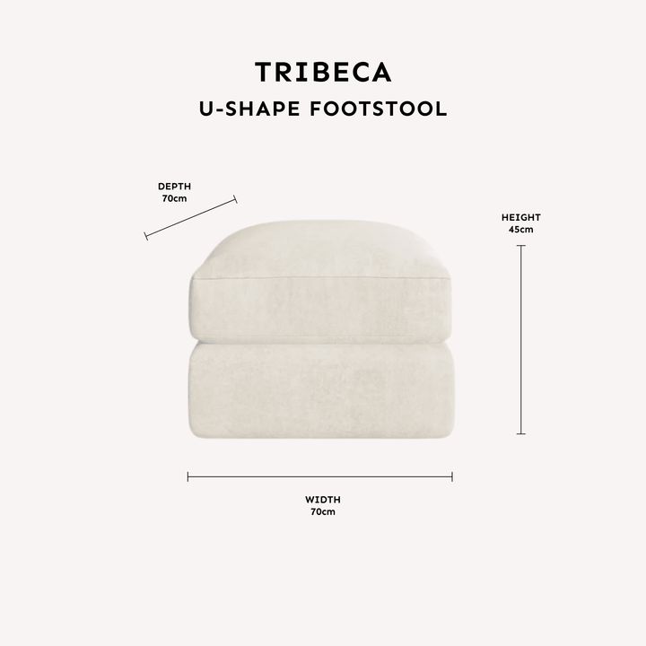 Tribeca Cream Velvet Large U Shape Footstool Sofa 