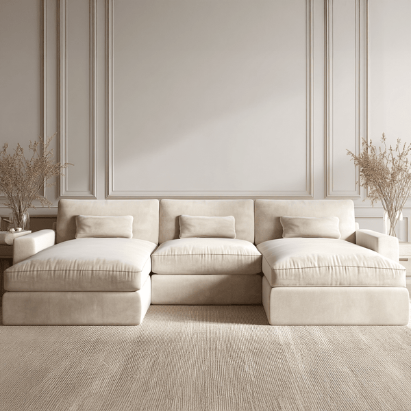 Tribeca Cream Velvet Large U Shape Sofa Sofa 