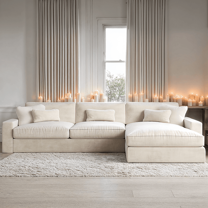 Tribeca Cream Velvet Medium Left Hand Facing Chaise End Sofa Sofa 