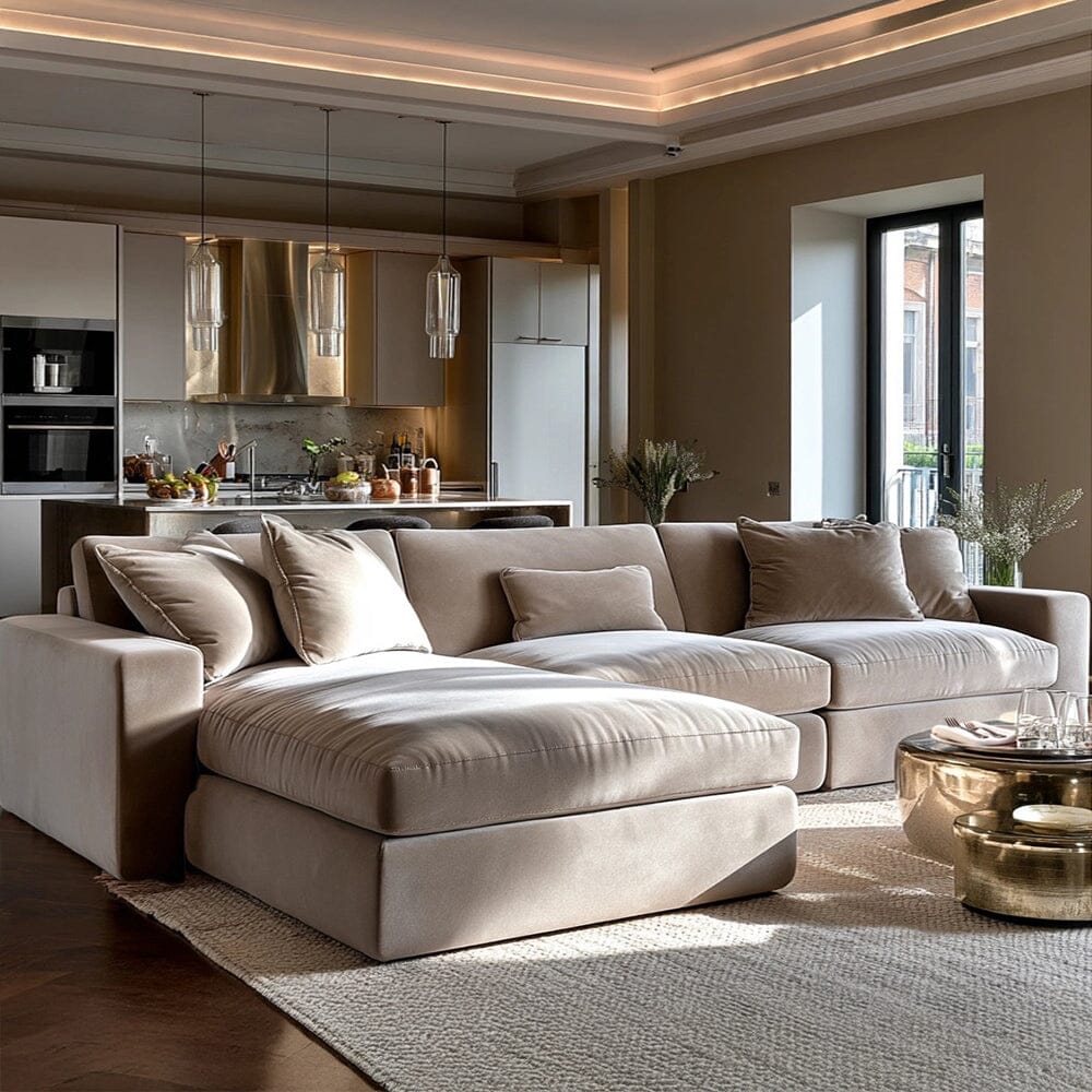 Tribeca Mink Velvet Large Left Hand Facing Chaise End Sofa Sofa 