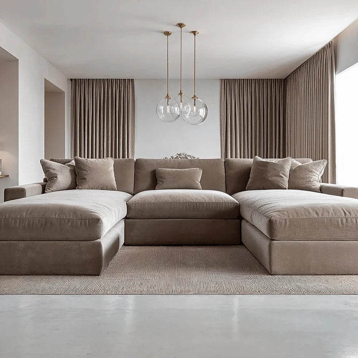 Tribeca Mink Velvet Large U Shape Sofa Sofa 
