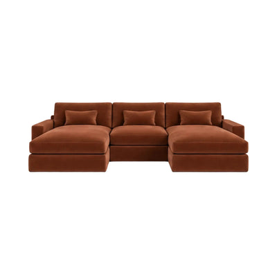Tribeca Rust Velvet Large U Shape Sofa Sofa 