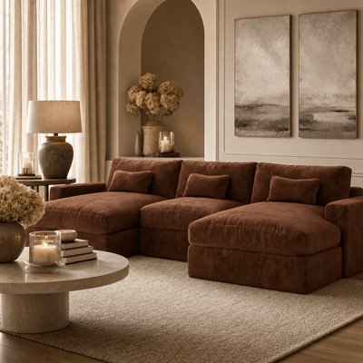 Tribeca Rust Velvet Large U Shape Sofa Sofa 