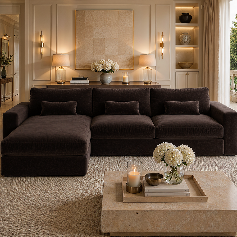 Tribeca Chocolate Brown Velvet Large Left Hand Facing Chaise End Sofa