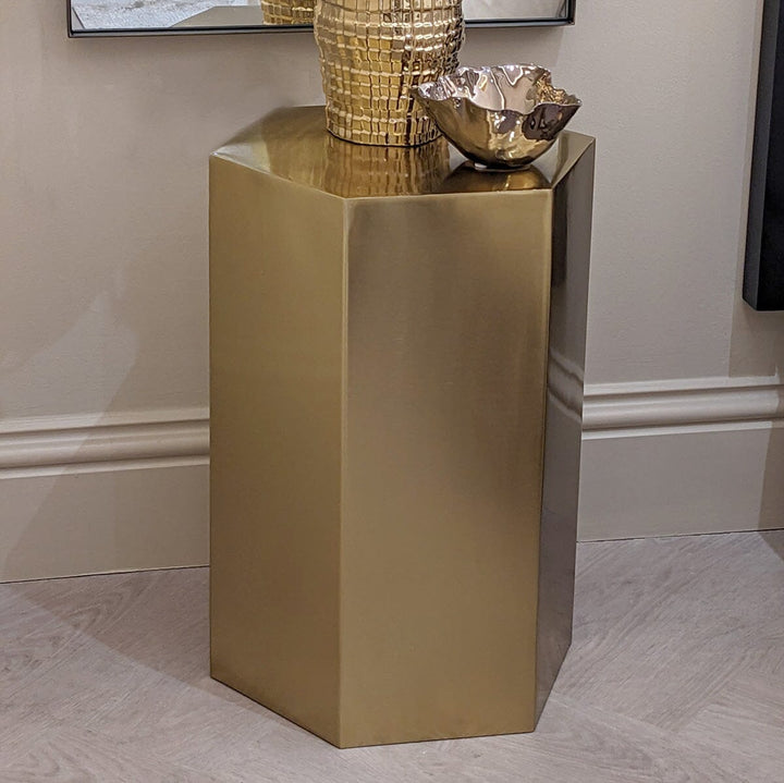 Trillionaire Large Hexagonal Gold Side Table Furniture 