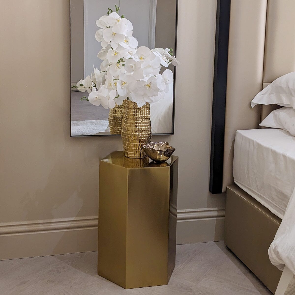 Large Gold Table Trillionaire Large Hexagonal Gold Side Table – Rowen Homes