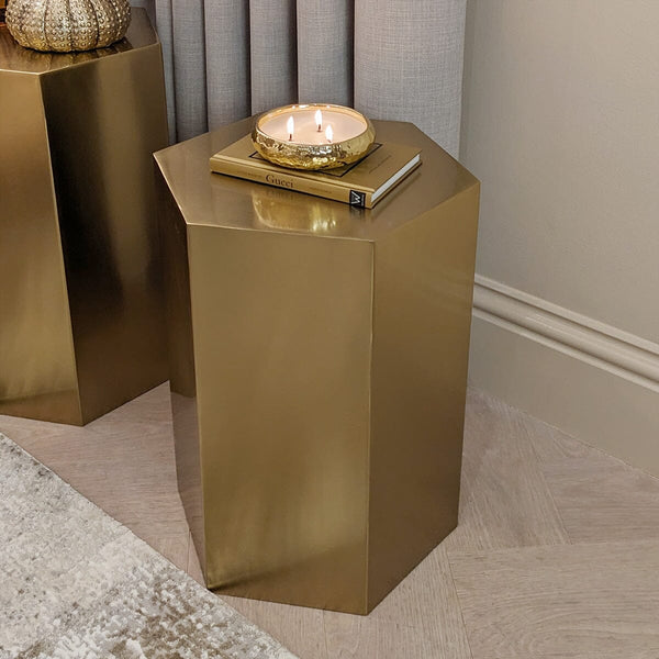 Trillionaire Medium Hexagonal Gold Side Table Furniture 