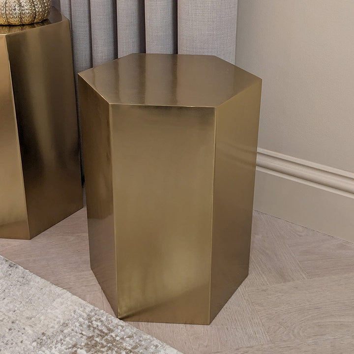 Trillionaire Medium Hexagonal Gold Side Table Furniture 