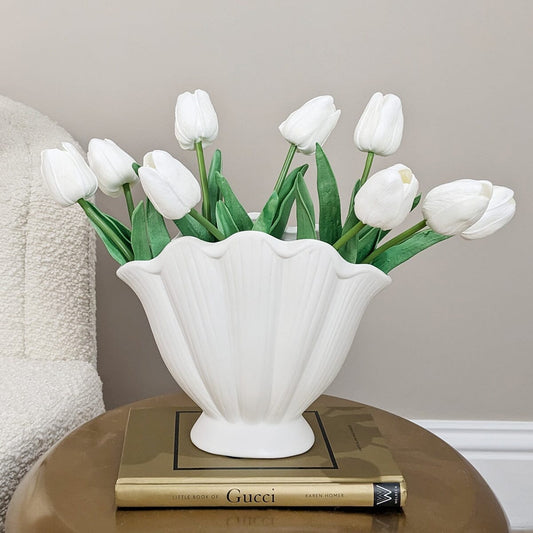 Trixie Neutral Scalloped Shell Vase Accessories 