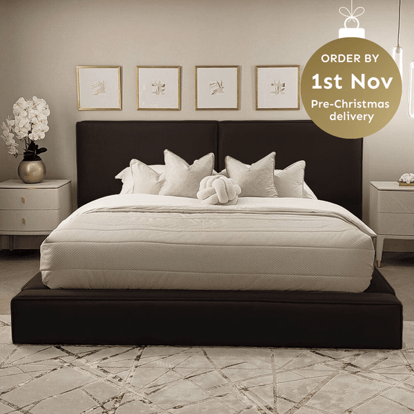 Tropez Jet Black Chunky Piped Velvet Bed MTO Beds and Headboards 