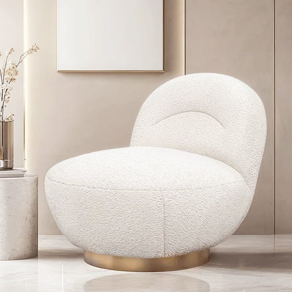 Tula Cream Upholstered Boucle Accent Chair with Gold Base Furniture 