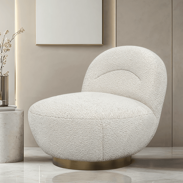 Tula Cream Upholstered Boucle Accent Chair with Gold Base Furniture 