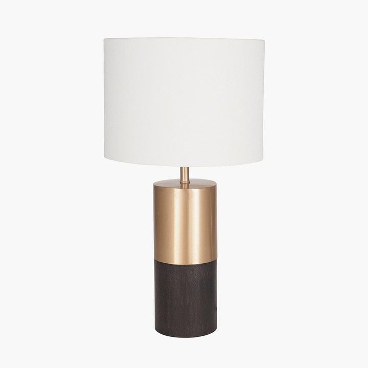 Turi Dark Wood & Gold Metal Table Lamp with White Shade Lighting 