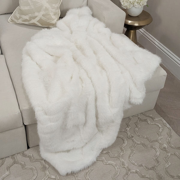 Tuscany Ivory Luxury Long Hair Faux Fur Throw Textiles 