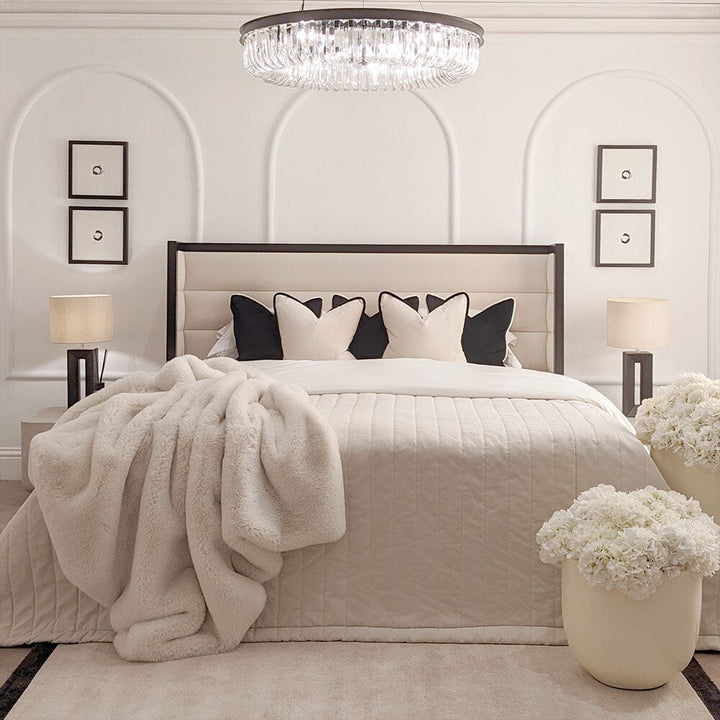 Valencia Cream & Black Premium Channelled Winged Bed Beds and Headboards 