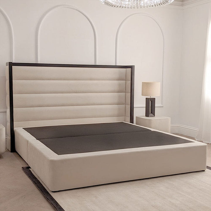 Valencia Cream & Black Premium Channelled Winged Bed Beds and Headboards 