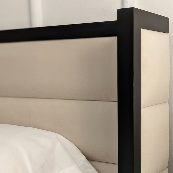 Valencia Cream & Black Premium Channelled Winged Bed Beds and Headboards 