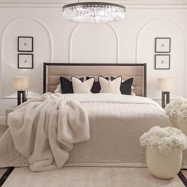 Valencia Mink & Black Premium Channelled Winged Bed Beds and Headboards 