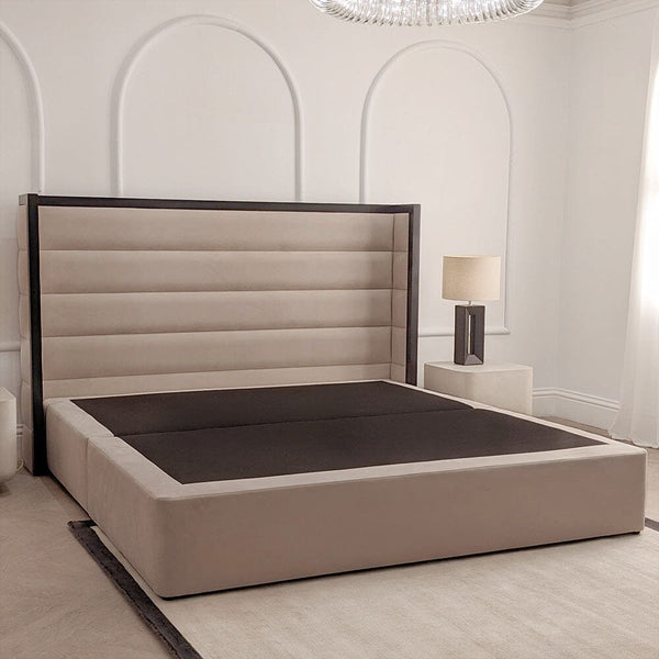 Valencia Mink & Black Premium Channelled Winged Bed Beds and Headboards 