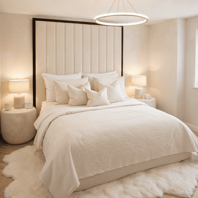 Valentina Cloud Boucle & Black Channelled Headboard Beds and Headboards 