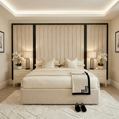 Valentina Praline & Black Channelled Headboard with Wings Beds and Headboards 