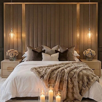 Valentina Truffle & Gold Chanelled Headboard with Wings Beds and Headboards 