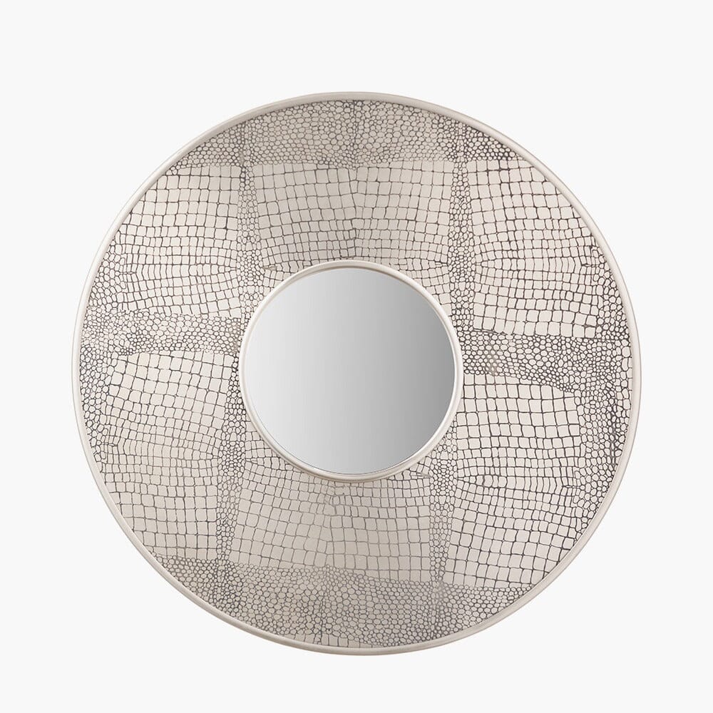 Vali Antique Silver Croc Effect Round Wall Mirror Accessories 