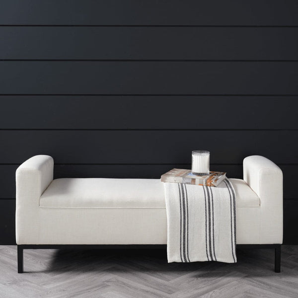 Vanessa Ivory Linen Blend Bench with Black Legs Furniture 