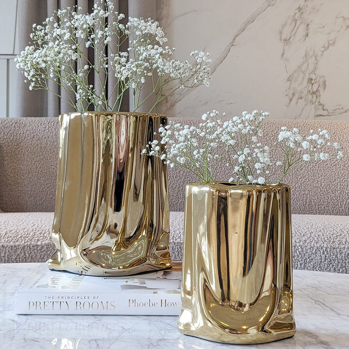 Vega Paper Bag Style Gold Ceramic Vase Accessories 