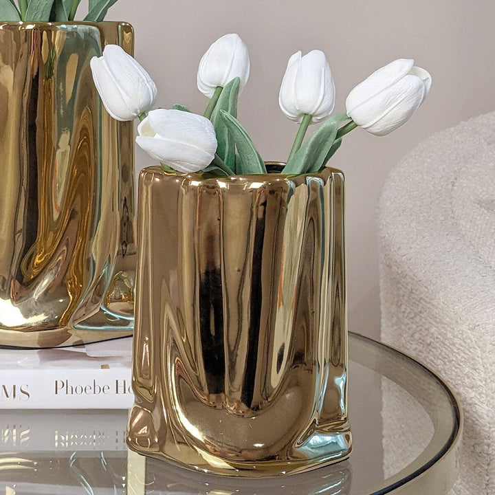 Vega Petite Paper Bag Style Gold Ceramic Vase Accessories 