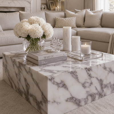 Venessia Calacatta Marble Effect Square Coffee Table Furniture 