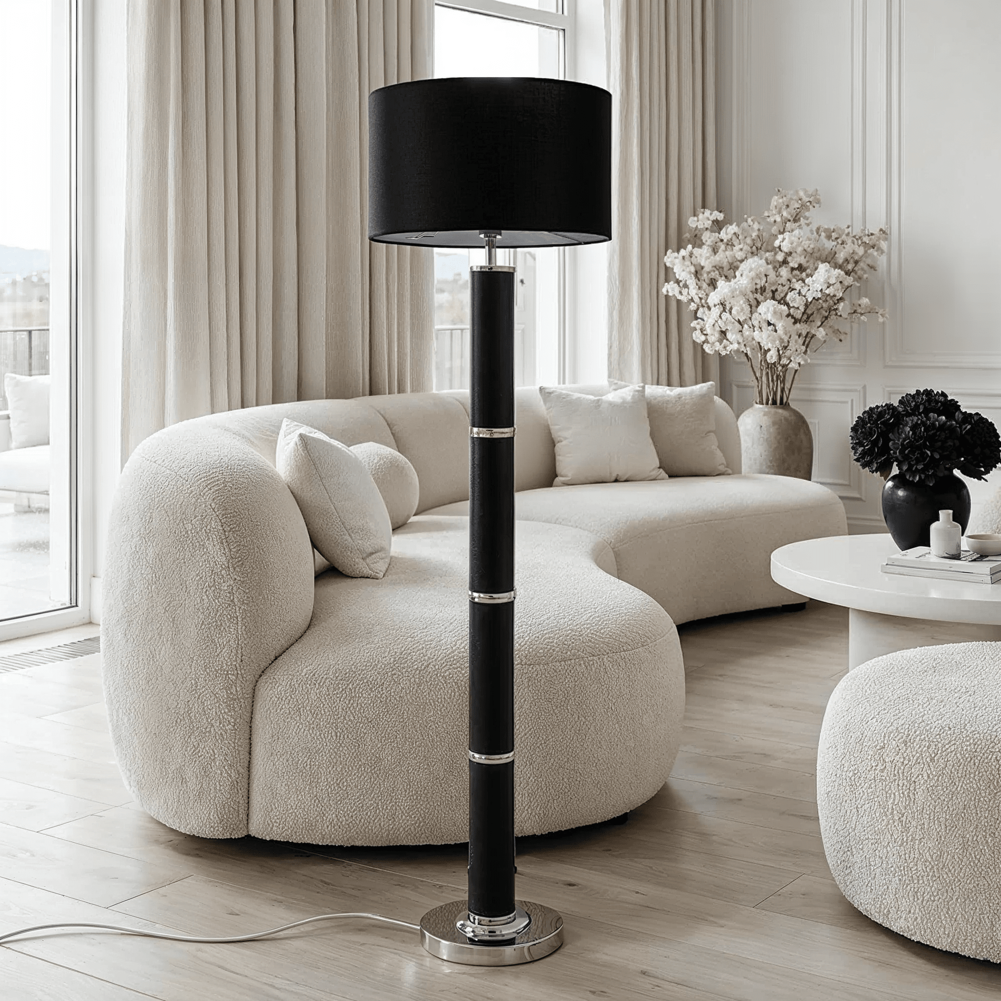 Veridian Chrome & Black Snake Effect Floor Lamp Lighting 