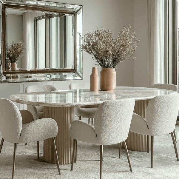 Verinne Luxury Large Oval Marble Top Dining Table Furniture 